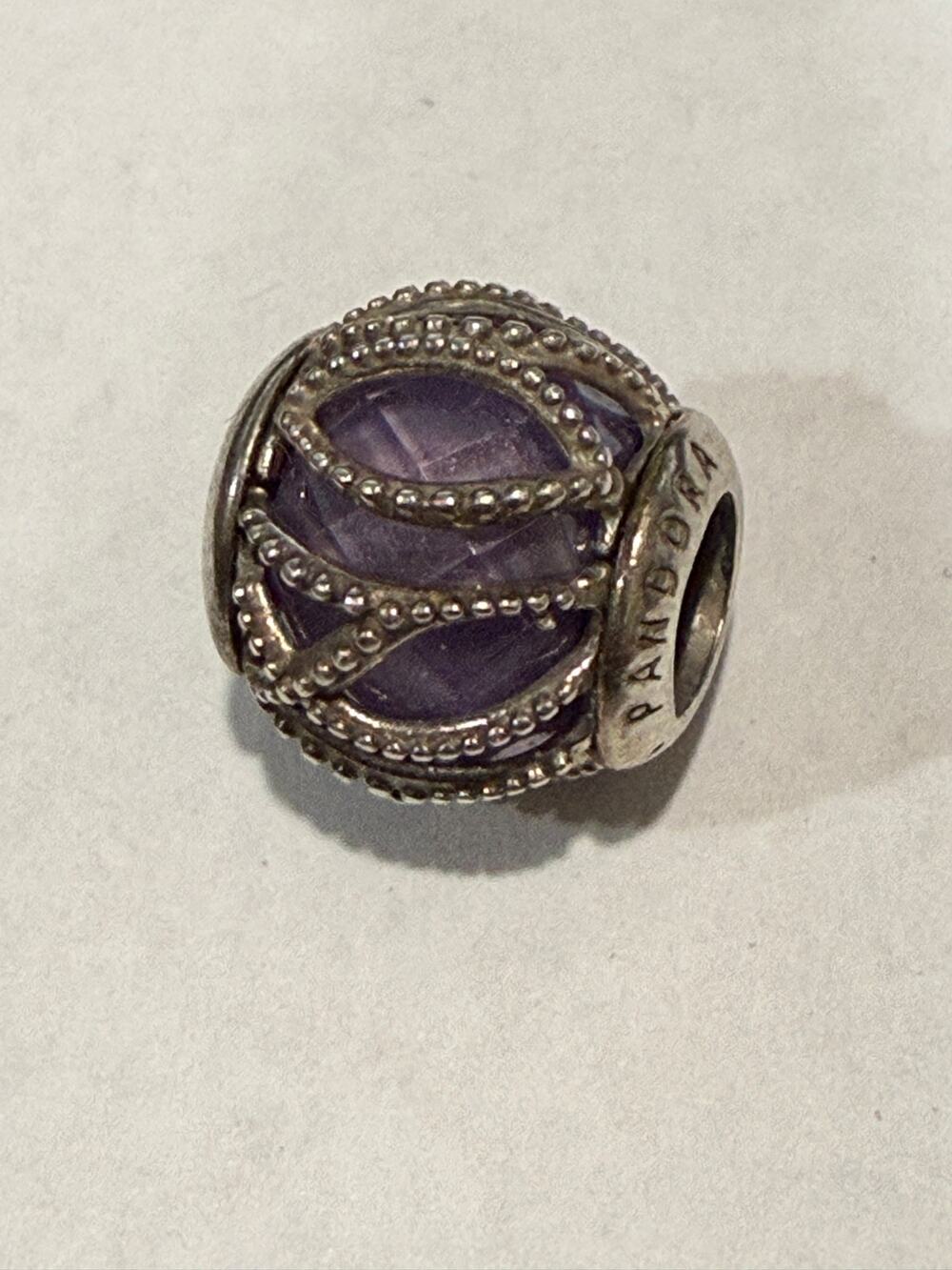 Pandora Sterling Silver Intertwining Radiance CZ purple Charm bead pendant